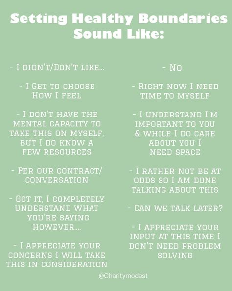 Establishing healthy boundaries is imperative, here’s many reasons why you should establish healthy boundaries: 🌿Avoid burnout 🌿Honor your needs 🌿Improved Relationships 🌿Decrease stress 🌿Retain our identity 🌿Setting personal boundaries 🌿Ensure your physical and emotional comfort 🌿Increased respect 🌿To feel safe in a relationship Boundaries help determine what is and is not okay in a relationship; whether that be with friends, partners, co-workers, bosses, or family members. Ideally, we put ... Internal Boundaries, Boundaries Family, Setting Boundaries Examples, Boundaries With Family Members, Boundaries In Relationships, Enmeshed Family Boundaries, Boundaries To Set In A Relationship, How To Create Healthy Boundaries, Healthy Boundaries In A Relationship