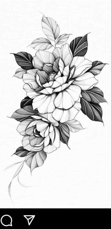 Two Peonies Tattoo, Stipple Flower Tattoo Design, Leaves Flowers Tattoo, Blackwork Flower Sleeve, Floral Mandala Tattoo Leg, Shadow Flower Tattoo, Hellebore Flower Drawing, Ornamental Flower Design, Small Flower Illustration