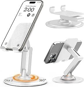 Cooper 360° Stand - Adjustable Cell Phone Stand for Desk | 360° Click-Rotating, Multi-Angle, Non-Slip Metal Base, Foldable & Portable | iPhone Stand for Desk, Cell Phone Stand Holder (Cream White) Phone Holder For Bed, Desk Gadgets, Gadget Tecnologici, Desk Phone Holder, Phone Stand For Desk, Office Gadgets, Mobile Stand, Iphone Holder, Accessoires Iphone