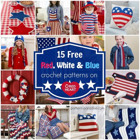 Crochet Finds – Red Heart Yarns Free Red, White and Blue ! White Crochet Ideas, Red White Crochet, Red White And Blue Crochet, Red Heart Crochet Patterns, White And Blue Crochet, Yarn Creations, Project Red, Holiday Knits, Red Heart Patterns