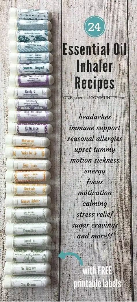 24 Essential Oil Inhaler Recipes {FREE Printable Labels} - One Essential Community Recipes For Allergies, Essential Oil Inhaler, Essential Oil Remedy, Making Essential Oils, Diy Essentials, Oil Remedies, Diy Kosmetik, Yl Essential Oils, Labels Printables Free