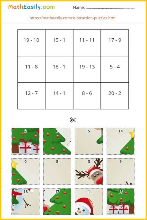 Math subtraction puzzles up to 20 Christmas Maths Activity, Math Christmas Activities, Christmas Logic Puzzles, Christmas Math Worksheets Kindergarten, Christmas Subtraction, Christmas Math Games, Christmas Maths, Christmas Worksheet, Holiday Math Worksheets