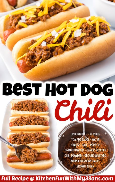 There are plenty of days when simple meals are the best, and that rings true with this recipe for an easy Hot Dog Chili Recipe. It’s so delicious and worth the effort when your in the mood for chili dogs. With brown sugar and mustard, it’s the perfect balance of sweet and savory. Chili Cheese Coneys, Hotdogs Chili Recipe, Hot Dog Sauce Recipe Homemade Simple, Easy Hot Dog Sauce, Sweet Chili For Hotdogs, Home Made Hot Dog Chili, Hot Dogs On The Grill, Hot Dog Chilli Recipes, Homemade Chili Dog Sauce