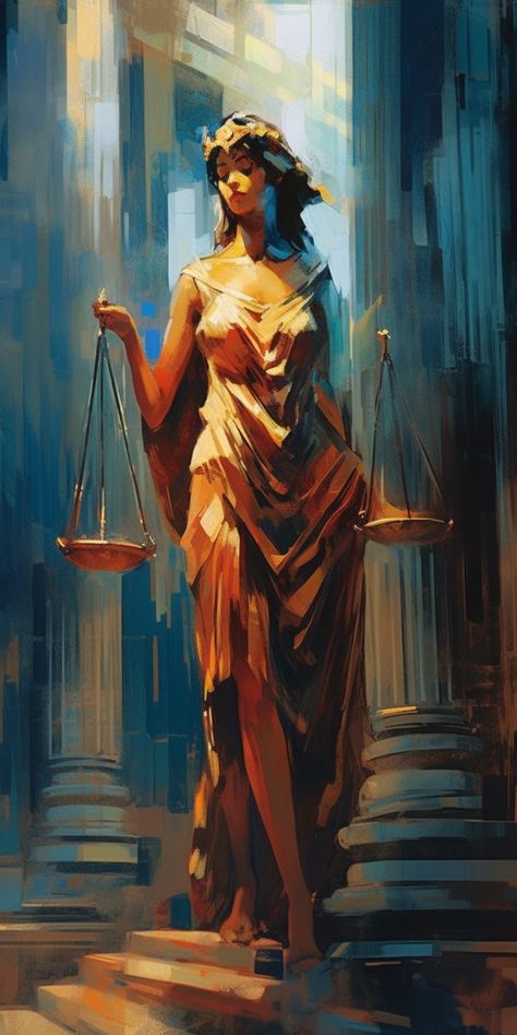 Themis, The Blind Goddess Of Justice And Divine Order | Fantasy I Sci-Fi I Books I Films I World Building Lady Justice Painting, Blind Goddess, Law Painting, Justice Goddess, Themis Goddess, God Of Justice, Lady Justice Statue, Justice Art, Divine Order