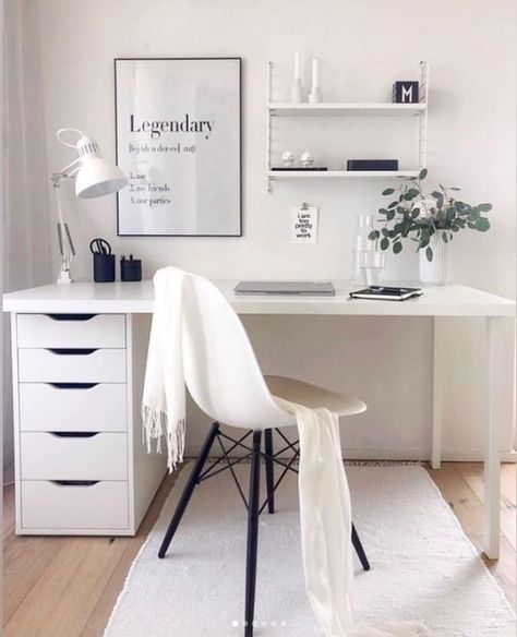 31 Brilliant and Cheap Ikea Desk Hack Ideas – best 4 crafts.com Ikea Office, City Decor, Cozy Home Office, Desk And Chair, White Desk, Office Room Decor, Dekorasi Kamar Tidur, Study Room Decor, Hus Inspiration