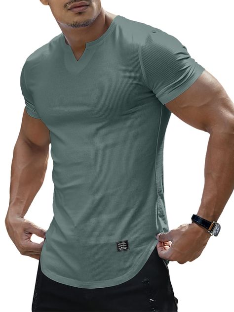 PRICES MAY VARY. Comfortable Material: This men's V neck Athletic T-Shirts is made of high quality polyester cotton blended ribbed fabric, fast dry, stretchable, light weight, soft comfy and durable, ensuring that they'll last you for many summers to come. Slim Fit Design: The Men's Muscle Slim Fit Button Henley Shirts are designed to fit snugly against your body, accentuating your muscles and creating a sleek silhouette that's perfect for any occasion. Multiple occasions: This short sleeve musc Athletic Fabric, Short Sleeve Henley, Mens Workout Shirts, Mens Henley, Muscle T Shirts, Muscle Shirts, Men's Muscle, Henley Shirt, Gym Shirts