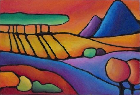 Long Shadows Fauvism Art Ideas Easy, Fauvism Art Easy, Fauvism Art Ideas, Fauvism Landscape, Art Ideas Easy, Fauvism Art, Surreal Landscape, Chalk Pastel, Landscape Quilt