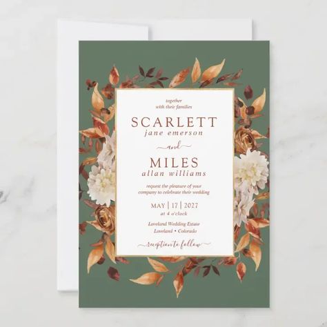 Green Fall Terracotta Watercolor Floral Wedding Invitation