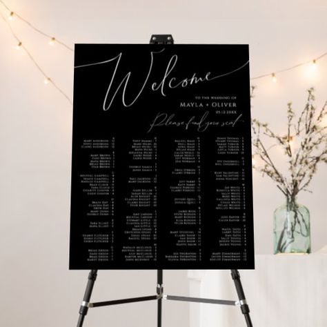 Whimsical Script Black Alphabetical Seating Summer Party - minimalist find your seat sign, boho wedding alphabetical seating chart, whimsical table seating plan board, classic guest list assignment numbers, vintage black elegant script ss047, simple editable white bohemian fall, romantic minimal modern summer design, shabby chic glam handwritten calligraphy, classy delicate luxury winter fairytale, basic unique fancy formal autumn Plan Board, Alphabetical Seating Chart, Find Your Seat Sign, Chic Typography, Handwritten Calligraphy, White Minimal, Luxury Winter, Calligraphy Lettering, Blank Space