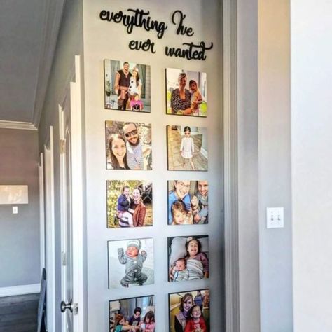 Pictures Wall Ideas Living Room, Small Wall Family Picture Ideas, Single Family Home Decor, Decorate Wall With Pictures, Mixtiles Wall Ideas, First House Decor Ideas, Family Pictures Wall Ideas, Modern Home Decor Style, Hall Photo Wall Ideas