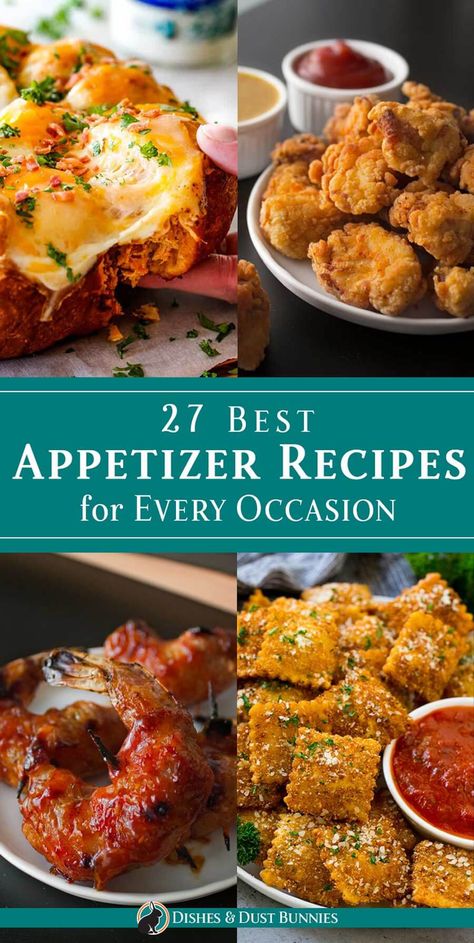 27 Best Appetizer Recipes for Every Occasion - This week I'm sharing with you a delicious spread of tasty appetizers that will make the perfect addition to your dinner table and at any occasion or party! I've included quite a few of my own recipes in this bunch since I swear by them for entertaining - especially the Jalapeno Popper Dip or the homemade Popcorn Chicken... om nom nom!  I hope this recipe roundup gives you some inspiration and helps you plan out your holiday or Christmas party.  Se Tasty Appetizers, Best Appetizer, Popper Dip, Homemade Popcorn, Dust Bunnies, Appetizer Ideas, Best Appetizer Recipes, Jalapeno Popper, Popcorn Chicken