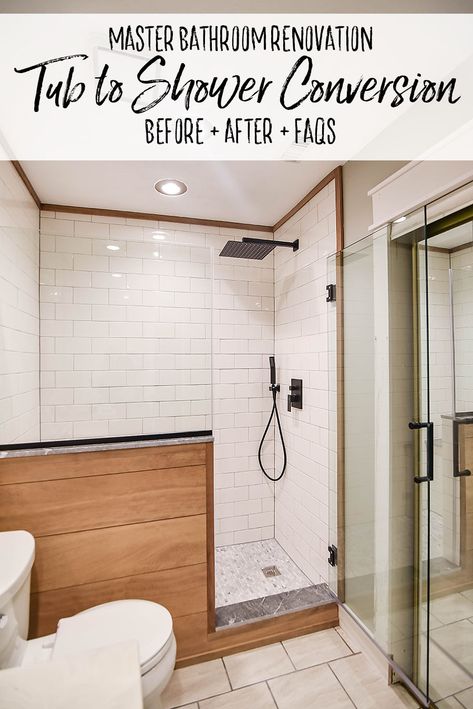 Master Bathroom Renovation - Converting a Bathtub into a Walk In Shower - Our Handcrafted Life Bathroom Renovation Diy, Tile Walk In Shower, Tub To Shower Conversion, Shower Conversion, Shower Renovation, Diy Bathroom Makeover, Bathroom Tub, Diy Bathroom Remodel, Bathroom Remodel Shower