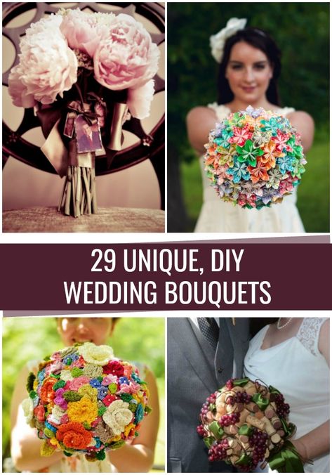 Unique DIY Wedding Bouquets Alternate Bouquet Ideas, Unconventional Wedding Bouquets, Non Floral Wedding Bouquets, Alternatives To Wedding Bouquets, Alternative To Wedding Bouquet, Homemade Bouquet Wedding, Alternative Bridal Bouquets, Unique Wedding Bouquets Creative, Bridal Bouquet Alternatives