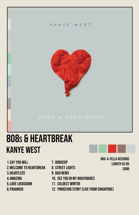 Music Poster Ideas Creative, 808s And Heartbreak Album Cover, 808s And Heartbreak, Roc A Fella Records, Kanye West Albums, Album Posters, Album Artwork Cover Art, Music Poster Ideas, Music Album Art