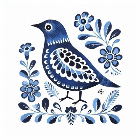 Scandinavian Folk Art Print, Folk Art Bird by Azzedine Roumane on Dribbble Scandinavian Folk Interior Design, Mountain Folk Art, Folk Art Scandinavian, Scandinavian Folk Art Bird, Scandinavian Folk Art Patterns, Scandinavian Folk Art Swedish Style, Modern Folk Art Painting, Folk Art Patterns, Bird Folk Art