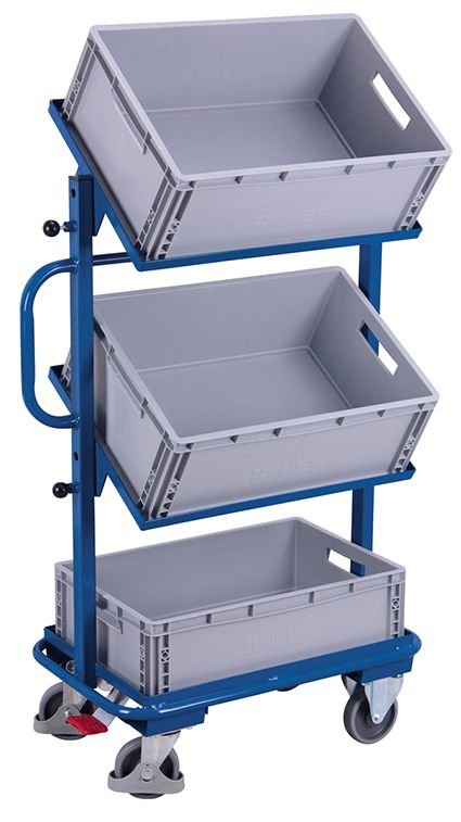 Small order picking trolley with tilting shelves and containers Workbench With Storage, Industrial Workstation, Workbench Height, Warehouse Pallet Racking, Workbench With Drawers, Wine Rack Shelf, Steel Workshop, Heavy Duty Work Bench, Industrial Workbench