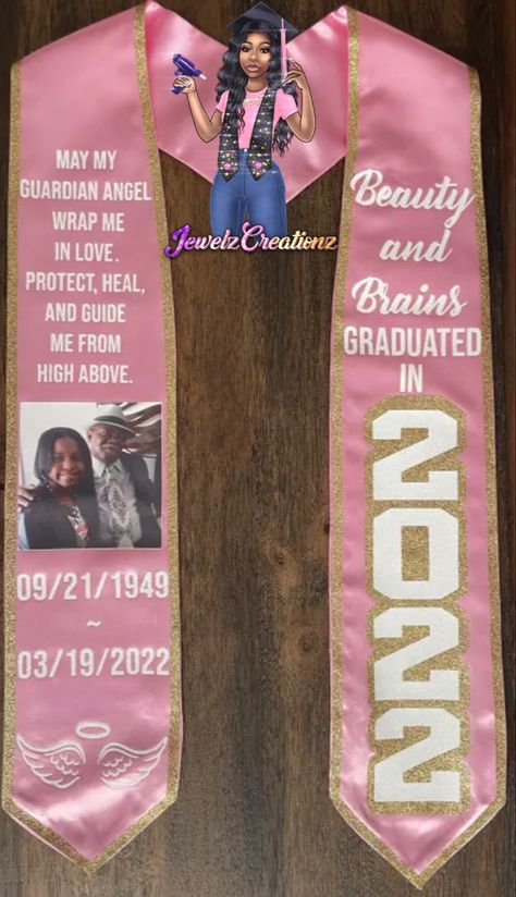 Class Of 2023 College Graduation, Rappers Graduation Cap, High School Graduation Sash Ideas, Graduation Sashes Ideas, High School Cap Decoration Senior Year, Custom Graduation Sash, Custom Grad Stole, Customized Graduation Stole, Senior Stole Ideas High Schools