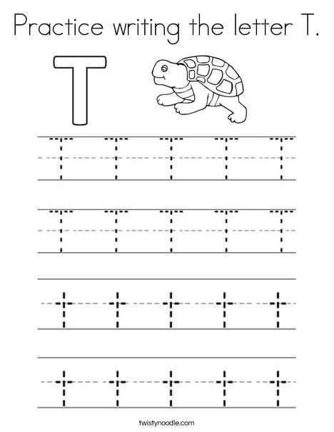 Practice writing the letter T Coloring Page - Twisty Noodle Letter T Coloring Page, T Coloring Page, Letter T Activities, Writing Practice Preschool, Jolly Phonics Activities, Handwriting Worksheets For Kids, Letter A Coloring Pages, Alphabet Letter Activities, Letter Worksheets For Preschool