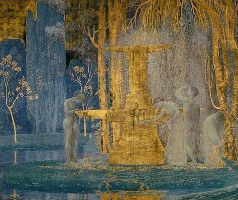 The Fountain of Inspiration by Constant Montald (1907) The Royal Museum of Fine Arts, Brussels Art Visionnaire, Pre Raphaelite, Art Et Illustration, Visionary Art, Dreamy Art, Gustav Klimt, Museum Of Fine Arts, Art Movement, Art Plastique