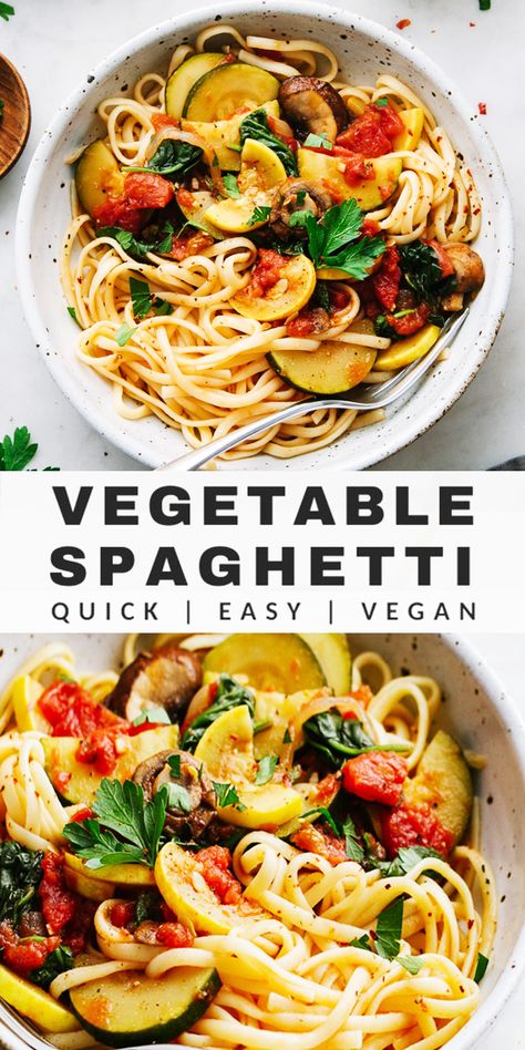 Delicious Vegetable Spaghetti Recipe - Countsofthenetherworld.com Vegan Veggie Spaghetti, Veggies With Spaghetti, Vegetarian Speggetti, Spaghetti Recipes With Vegetables, Fruits And Vegetables Recipes, Vegetable Spaghetti Recipes, Veggie Linguine Recipes, Veggie Spaghetti Recipes, Vegetable Dishes Main