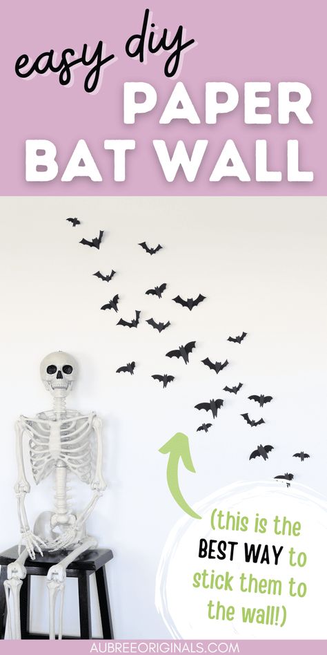 diy paper bats on walls Halloween Paper Bats On Wall, Paper Bats On Walls, Diy Paper Bats, Cheap Halloween Decor, Mirror Fireplace, Halloween Handprint Crafts, Diy Ghost Decoration, Easy Halloween Decor, Paper Bats