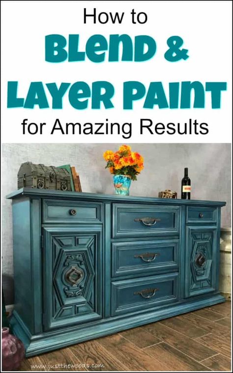 How to Blend & Layer Paint for Amazing Results on your painted furniture projects. Learn the furniture painting technique of blending and layering multiple colors while painting furniture to achieve a gorgeous finish. Layered painting techniques are truly one of a kind. #furniturepaintingtechniques #layeredpaintingtechnique #howtolayerpaintonfurniture #layerpaint #howtoblendchalkpaint #bluepaintedfurniture #bluepaintedfurnitureideas Layered Painting, Blue Painted Furniture, Painted Bedroom Furniture, Furniture Painting Techniques, Layer Paint, Distressed Furniture, Furniture Renovation, Painting Furniture Diy, Chalk Paint Furniture