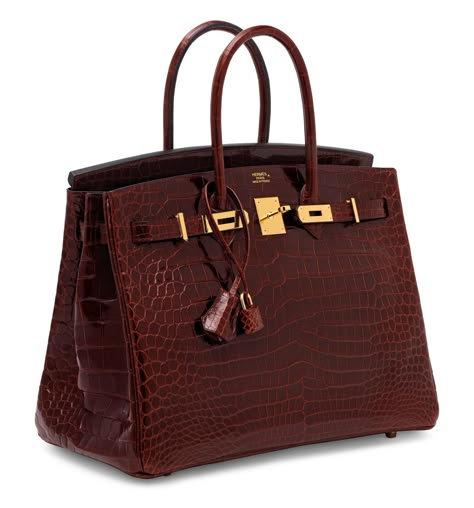 A LIMITED EDITION SHINY BOURGOGNE & INDIGO POROSUS CROCODILE CONTOUR BIRKIN 35 WITH GOLD HARDWARE | HERMÈS, 2016 | 21st Century, bags | Christie's Hermes Birkin Handbags, Luxury Bags Collection, Hot Bags, Luxury Purses, Beautiful Handbags, Fancy Bags, Hermes Handbags, Pretty Bags, Hermes Bags