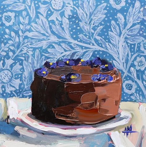 Angela Moulton on Instagram: "chocolate cake with pansies #cakepainting #stilllife #oilpainting #impasto #artoftheday #chocolatecake" Angela Moulton, Dessert Art, Creek Art, Guilt Free Dessert, Cute Food Drawings, Painted Cakes, Aesthetic Painting, Food Drawing, Hippie Art