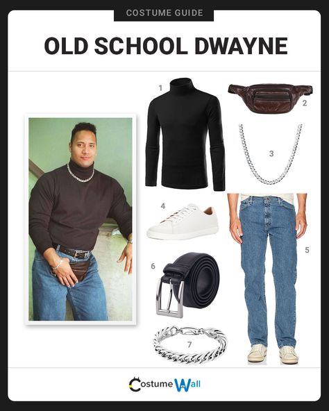 The best Old School Dwayne costume guide online. As seen in a photo released by the actor himself, poking fun at his quintessentially 90’s fashion sense as a young man. Old School Fashion Men, Cute Mens Halloween Costumes, Iconic Mens Halloween Costumes, Old School Costumes, 90s Costume Ideas Men, The Rock Halloween Costume, Actor Costume Ideas, Single Men Halloween Costumes, Movie Costume Ideas Men