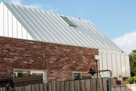 Surfmist Roof, Standing Seam Cladding, House Exterior Cladding, Clare Cousins, Queenslander Renovation, Weatherboard House, Exterior Wall Cladding, Gable House, Cladding Design