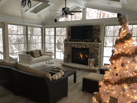 Four Season Porch With Fireplace, Rustic 4 Season Room, Sunroom With Sectional Sofa, 3 Season Porch With Fireplace, 4 Season Room Windows, Four Season Sunroom With Fireplace, Small Sunroom With Fireplace, 4 Season Porch With Fireplace, Balcony Converted To Room