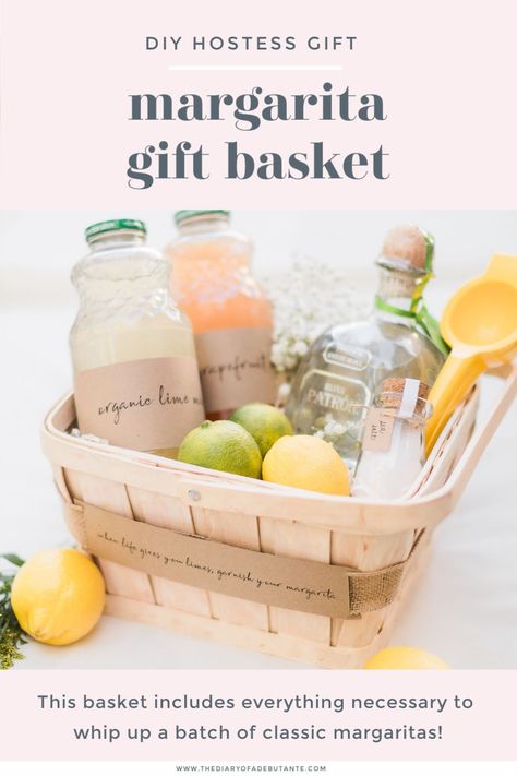 Looking for fun and creative cocktail gift basket ideas? Blogger Stephanie Ziajka shares a colorful DIY margarita gift basket (complete with Patron tequila, organic lime juice, organic grapefruit juice, citrus squeezer, margarita salt, and fresh citrus) in today's post! Click through for dozens of margarita gift basket ideas, including a DIY margarita gift tag and label inspiration, on Diary of a Debutante! #margarita #giftbasket #cocktailkit #hostessgift #giftideas Patron Gift Basket, Margarita Birthday Gift, Margarita Gift Basket Ideas Diy, Tequila Gift Basket Ideas Diy, Diy Margarita Gift Basket, Margarita Basket Ideas Gift, Hostess Gift Basket Ideas, Margarita Gift Ideas, Lemon Gift Basket Ideas