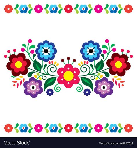 Mexican Flowers Illustration, Painting Mexican Flowers, Mexican Art Inspiration, How To Draw Mexican Flowers, Mexican Floral Pattern Flower Embroidery, Mexican Art Illustration, Traditional Mexican Embroidery Patterns, Mexican Designs Pattern, Traditional Mexican Pattern Design