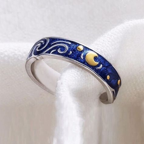 Starry Night Ring, Starry Night Clothes, Gogh The Starry Night, Arte Van Gogh, Starry Night Van Gogh, Van Gogh Art, Magical Jewelry, Small Rings, Fantasy Jewelry