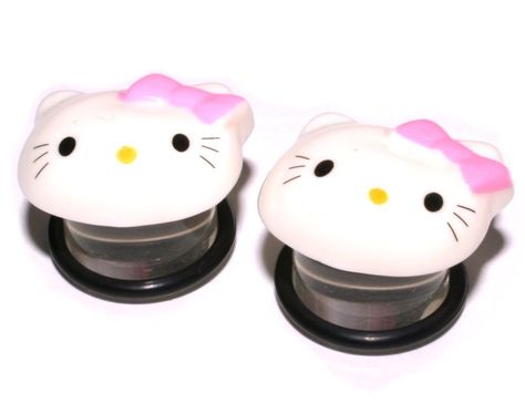 1/2 inch 12mm Loveliness Cat Ear Gauges Plugs by PlugsforGirls, $19.99 Plug Earrings Gauges, Gauges Size Chart, Pretty Plugs, Sparkle Paint, Tapers And Plugs, Ear Gauges Plugs, Princess Earrings, Ear Tunnels, Hello Kitty Items