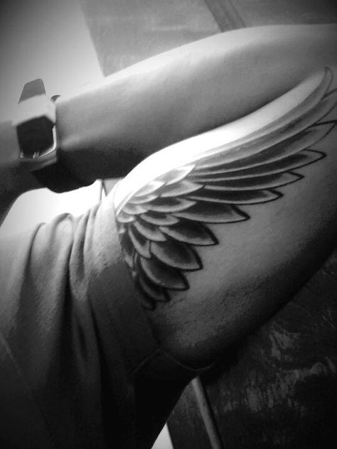 #angel #wing #tattoo #tattoos #ideas #designs #men #formen #menstattooideas Wing Tattoo Ideas, Angel Wing Tattoo, Wing Tattoo, Tattoo Ideas For Men, Tattoo Ideas, Angel, For Men, Black And White, Tattoos