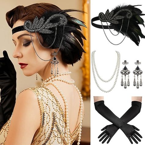 1920s Butler Costume, Flapper Accessories 20s Style, 1920s Flapper Headpiece, Harlem Nights Outfits, Gatsby Design, Great Gatsby Accessories, 1920s Vintage Dresses, Il Grande Gatsby, Gatsby Party Outfit