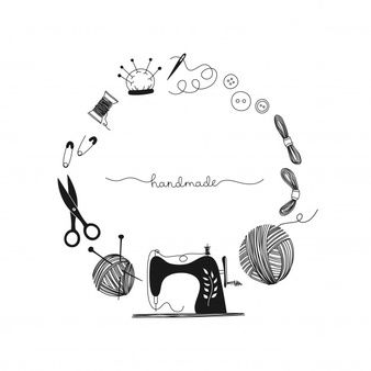 Frame hand drawn needlework concept, sewing machine, vintage, seamstress, handmade. black-white illustration. | Premium Vector Sewing Vector Logo, Sewing Images, Sewing Machine Drawing, Lézervágott Fa, Sewing Tattoos, Sewing Logo Design, Sewing Illustration, Sewing Machine Vintage, Frame Circle