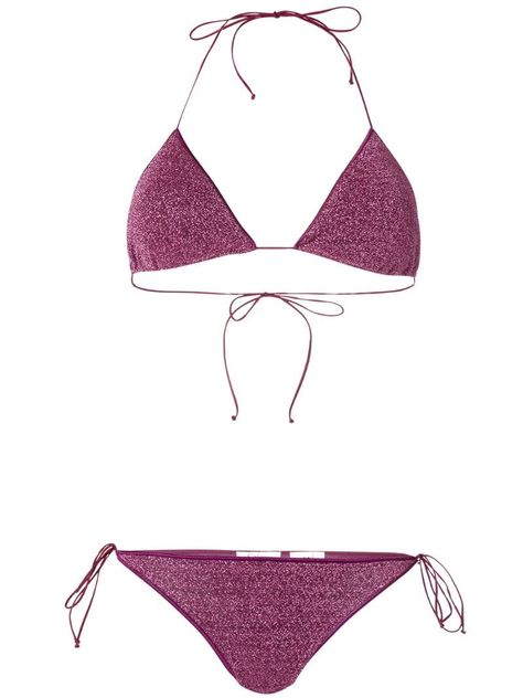 Oseree Lumière metallic triangle bikini - Pink Cute Bathing Suits, Costume Intero, Triangle Bra, Fashion Killa, Size Clothing, Clothing Items, String Bikinis, Pink Purple, Clothes For Sale