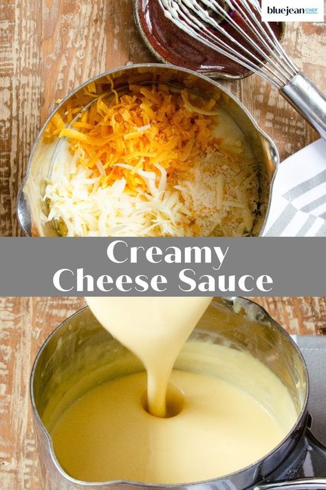 Here is your go-to recipe for a basic cheese sauce. It's really so simple to make so no need to buy it in a jar. This basic cheese sauce recipe uses three different cheeses for three different reasons - Cheddar for flavor, Gruyère for meltability and Parmesan for salty seasoning. Check out the easy recipe! 3 Cheese Sauce Recipe, Light Cheese Sauce, Pepperjack Cheese Sauce, Cheese Gravy Recipe, Smoked Gouda Cheese Sauce, Cheese Sauce For Spaghetti, Sodium Citrate Cheese Sauce, Four Cheese Sauce, Wendy's Cheese Sauce Recipe