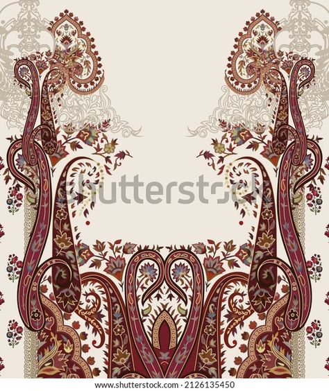 Paisley Design Pattern, Shutterstock Images, Mughal Art Paintings, Paisley Motif, Botanical Flower Art, Shutter Stock, Mughal Art, Flower Drawing Design, Paisley Art