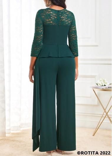 Mother Of The Bride Jumpsuit, Green Jumpsuits, Boat Neck Jumpsuit, Bride Jumpsuit, Trendy Jumpsuit, Green Jumpsuit, African Dresses For Women, Jumpsuit With Sleeves, Green Lace