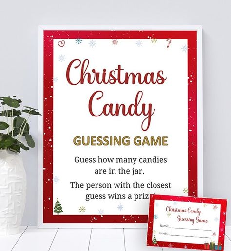 Christmas Candy Guessing Game | Holiday Party Game Printable Candy Jar Guessing Game, Guessing Jar, Holiday Party Game, Jar Games, Fun Holiday Games, Christmas Candy Jars, Candy Guessing Game, Christmas Coupons, Work Christmas Party