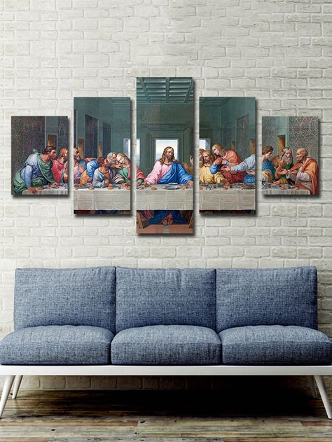 5 Pcs The Last Supper Canvas Wall Art Poster Retro Famous Christian Jesus Wall Decor Painting  Mural Artwork For  For Living Room Home Decor Aesthetic Multicolor Modern   Chemical Fiber Plants Unframed Painting,Framed Picture   Home Decor, size features are:Bust: ,Length: ,Sleeve Length: Jesus Wall Decor, Large Bedroom Mirror, Painting Mural, Wall Decor Painting, Jesus Prints, Family Wall Decor, Home Decor Aesthetic, The Last Supper, Poster Pictures