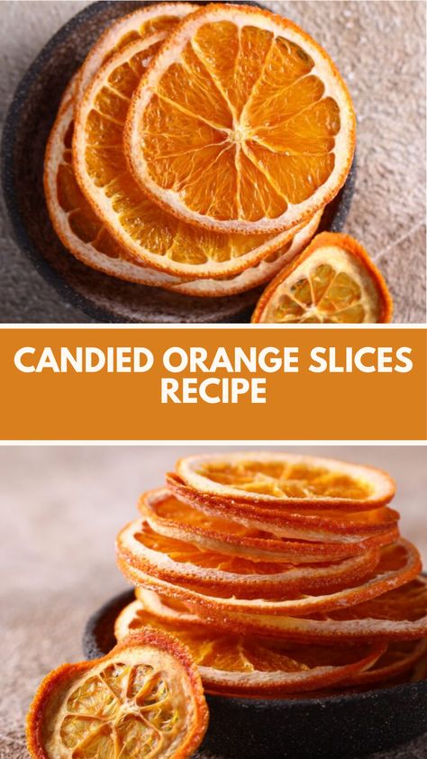 Candied Orange Slices recipe made of fresh oranges, sugar, and water creates a deliciously sweet treat this recipe serves 28 and takes about 2 hours to prepare and cook, making it a perfect addition to desserts or snacks. Dehydrated Orange Slices Dipped In Chocolate, Chocolate Covered Orange Slices, Bake Orange Slices, Fresh Orange Recipes, Chocolate Covered Orange, Orange Desserts, Sugared Fruit, Candied Oranges, Candied Orange Slices