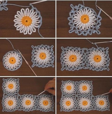 Crochet Flower Granny Square Pattern, شال كروشيه, Granny Square Crochet Patterns Free, Crochet Daisy, Crochet Granny Square, Crochet Stitches For Beginners, Crochet Flower Tutorial, Crochet Square Patterns, Granny Squares Pattern