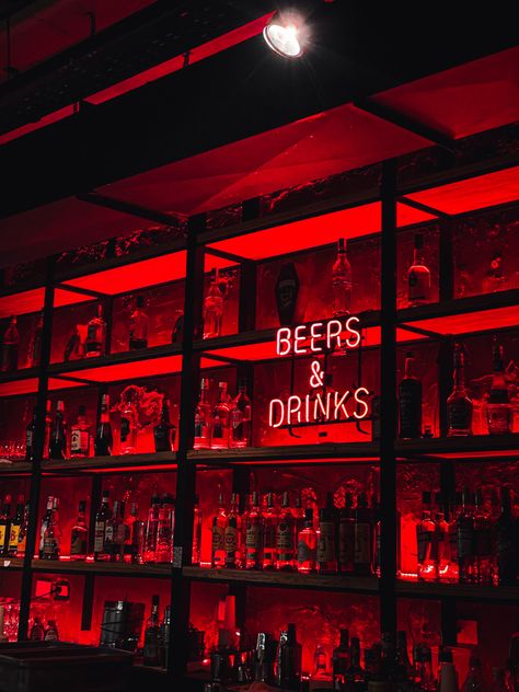 Jazz Bar Design, Night Out Club Aesthetic, Club Red Aesthetic, Biker Bar Aesthetic, Red Bar Aesthetic, Red Restaurant Interior, Pub Aesthetic Night, Speakeasy Branding, Neon Bar Aesthetic