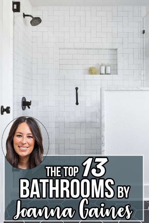 Master Shower Tile Combinations, Joanna Gaines Bathrooms, Magnolia Homes Bathroom, Joanna Gaines Bathroom Ideas, Bathroom Joanna Gaines, Joanna Gaines Bathroom, Best Bathrooms, Farmhouse Master Bath, Magnolia Bathroom