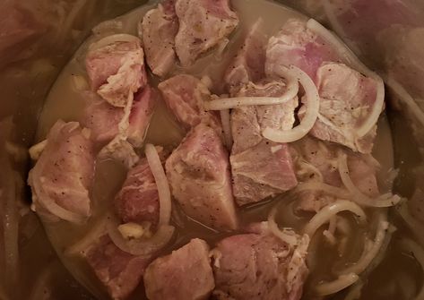 Instant Pot and Air Fried Cuban Pork Chunks (Masitas de Puerco) | Lana Under Pressure Cuban Pork Recipes, Instant Pot Cuban Pork, Recipes With Pork Chunks, Pork Chunks, Mojo Pork, Cuban Pork, Cuban Dishes, Instant Pot Pork, Crispy Pork