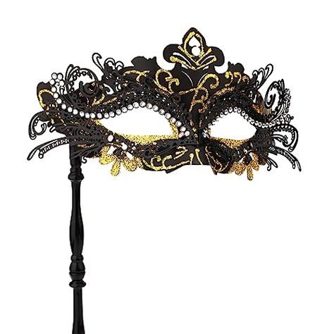 Black Gold Masquerade Mask, Masquerade Mask With Stick, Black And Gold Masquerade Mask, Masquerade Ideas, Masquerade Mask Women, Gold Masquerade Mask, Summer Ball, Masquerade Theme, Venetian Masquerade Masks